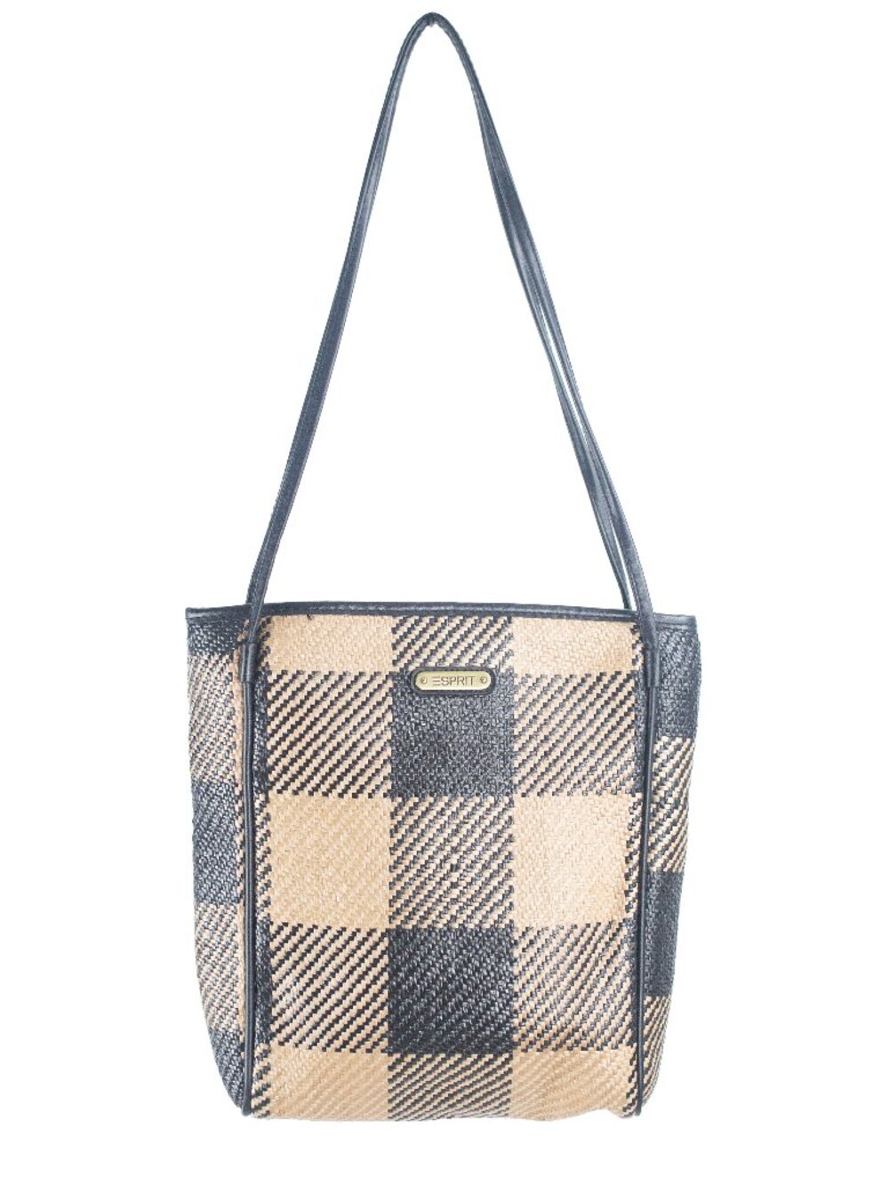 Espirit Plaid Tote Bag with Navy Leather Trim